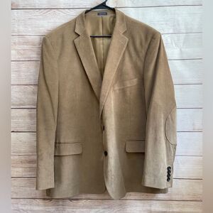 STAFFORD CLASSIC FIT SIGNATURE‎ TAN CORDUROY BLAZER WITH ELBOW PATCHES. SIZE 52R